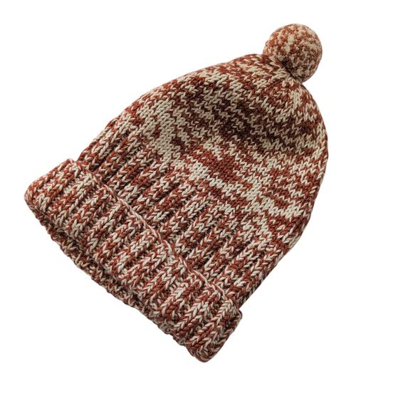 Misha And Puff Accessories - Misha and Puff 100% Merino Wool Beanie Orange & White Knit Hat Bobble